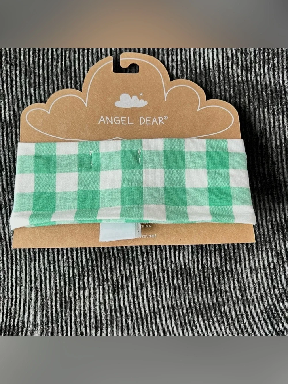 NWT Angel Dear Green Gingham Headband Size 12-24 Months